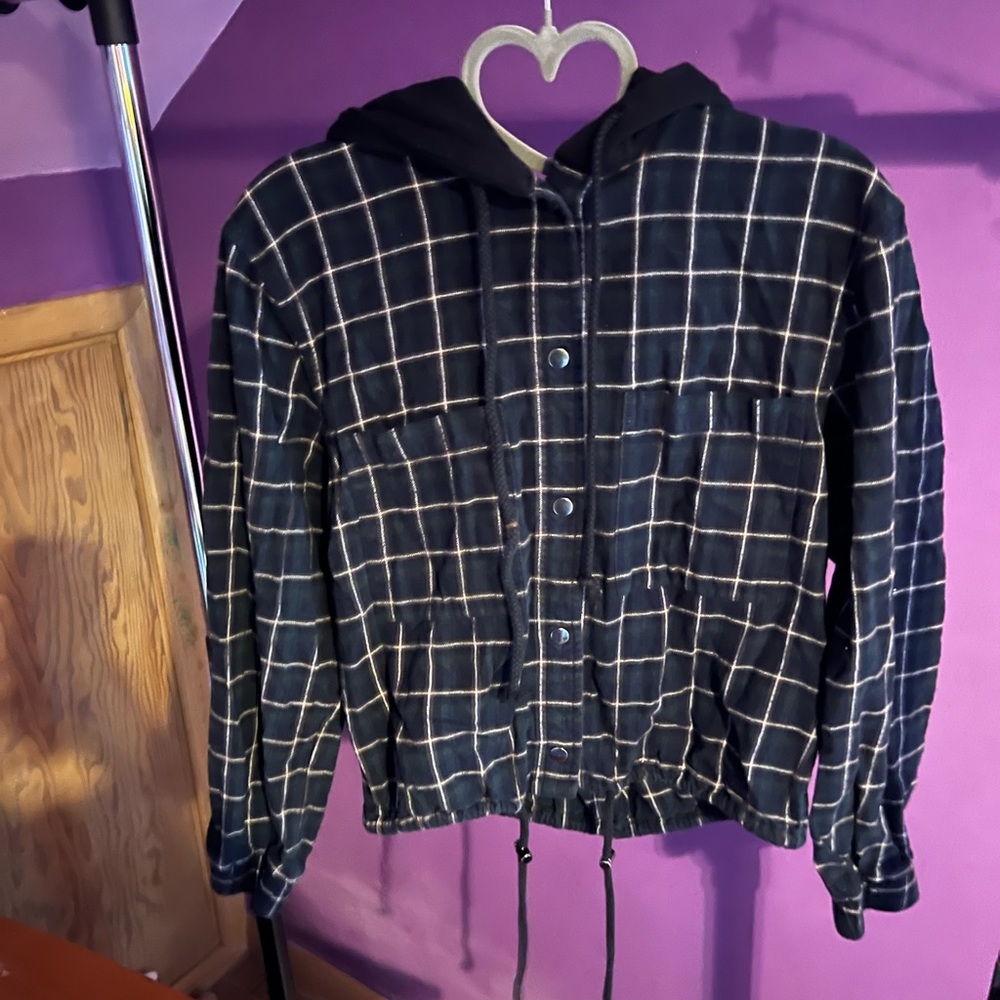 Cropped Flannel W/ Hood
